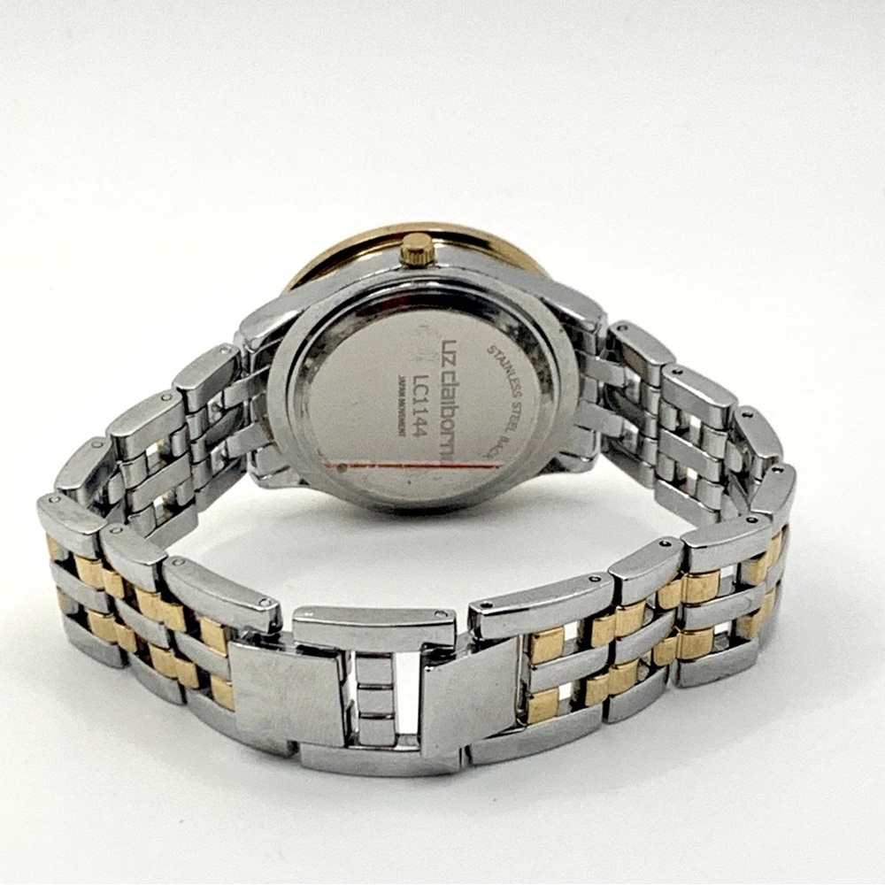 Liz Claiborne Two-Tone Crystal Bezel Watch 6.75" New Battery - Picture 4 of 14